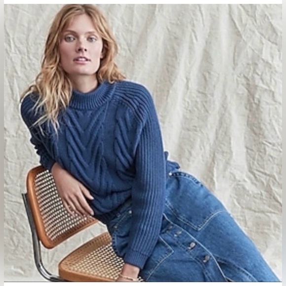 J. Crew Cable-knit mockneck Cotton Pullover Oversized sweater Ultramarine Size S - Picture 1 of 12